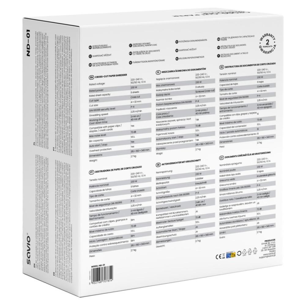 Savio - ND-01 triturador de papel Corte cruzado 72 dB Negro
