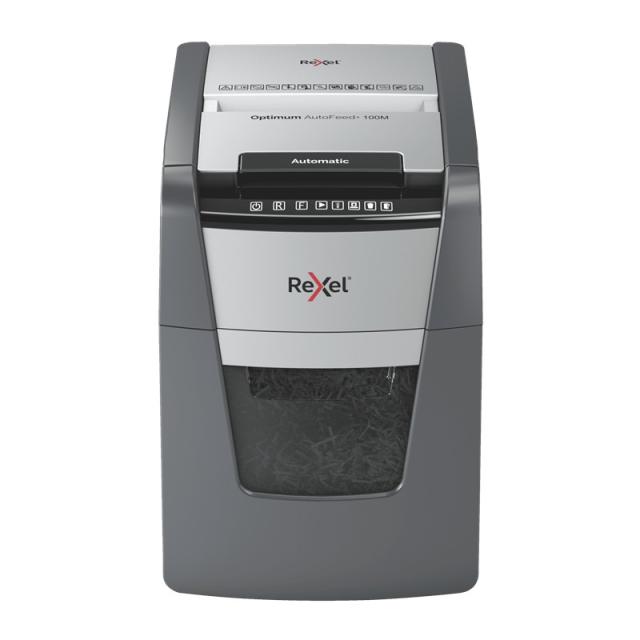 Rexel - AutoFeed+ 100M triturador de papel Corte cruzado 55 dB 22 cm Negro, Gris