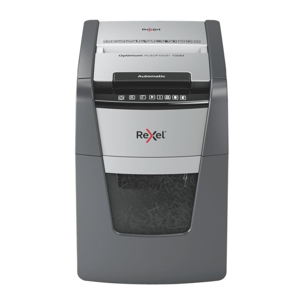 Rexel - AutoFeed+ 100M triturador de papel Corte cruzado 55 dB 22 cm Negro, Gris