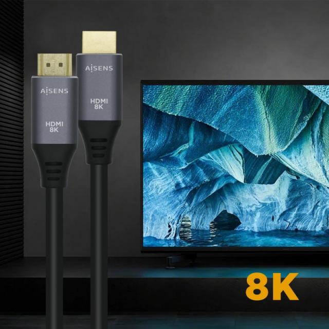 AISENS - Cable HDMI V2.1 Ultra Alta Velocidad / HEC 8k@60Hz 48Gbps, A/M-A/M, Gris/Negro, 2.0m