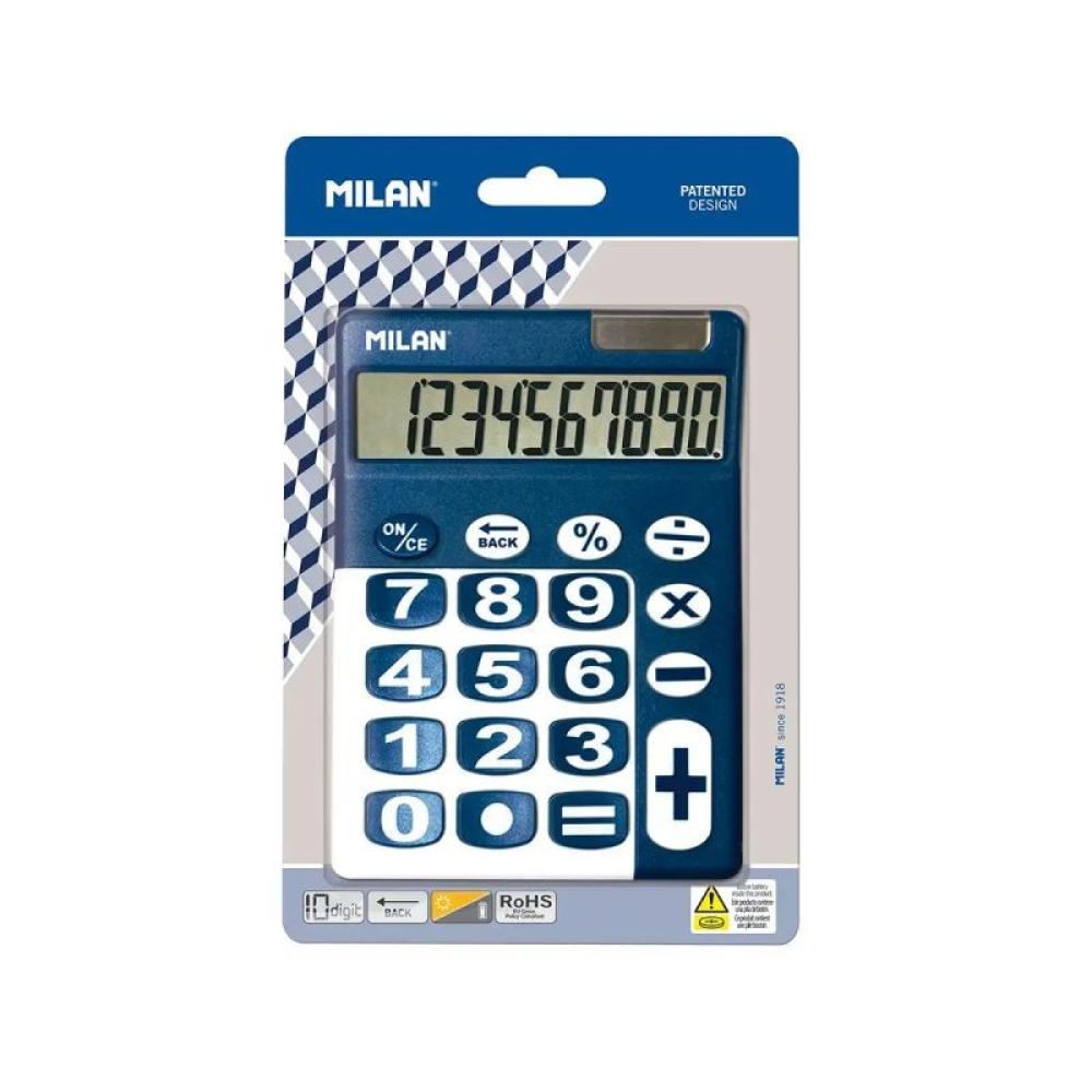 Milan - Blíster calculadora azul y blanco 10 dígitos con teclas grandes