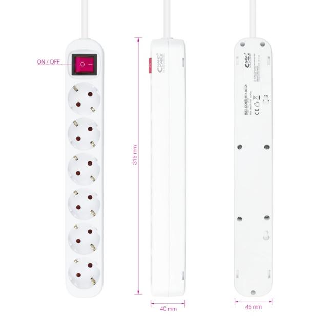 Nanocable - Regleta de enchufes de 6 tomas con interruptor, 1.4 metros Blanca
