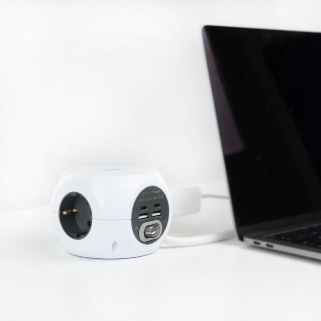 Nanocable - Base de 3 enchufes con 4 USB''s (2 USB A + 2 USB-C), con interruptor