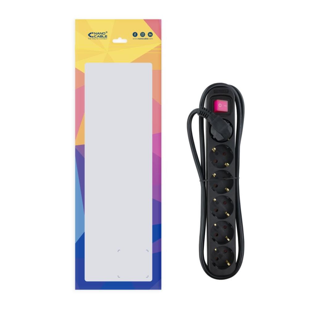 Nanocable - Regleta de enchufes de 6 tomas con interruptor, 1.4 metros Negra