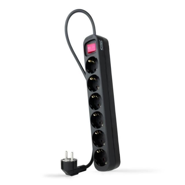 Nanocable - Regleta de enchufes de 6 tomas con interruptor, 1.4 metros Negra