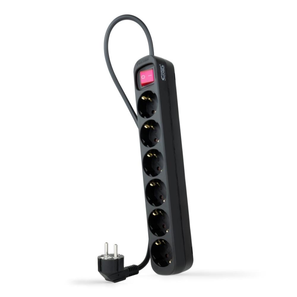 Nanocable - Regleta de enchufes de 6 tomas con interruptor, 1.4 metros Negra