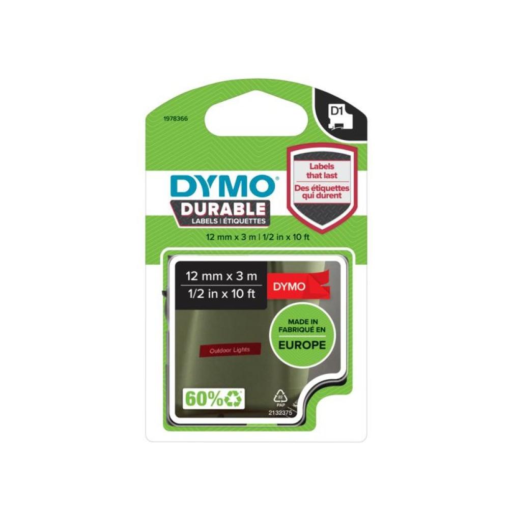 DYMO - D1 - Etiquetas Durable - Blanco sobre rojo - 12mm x 7m