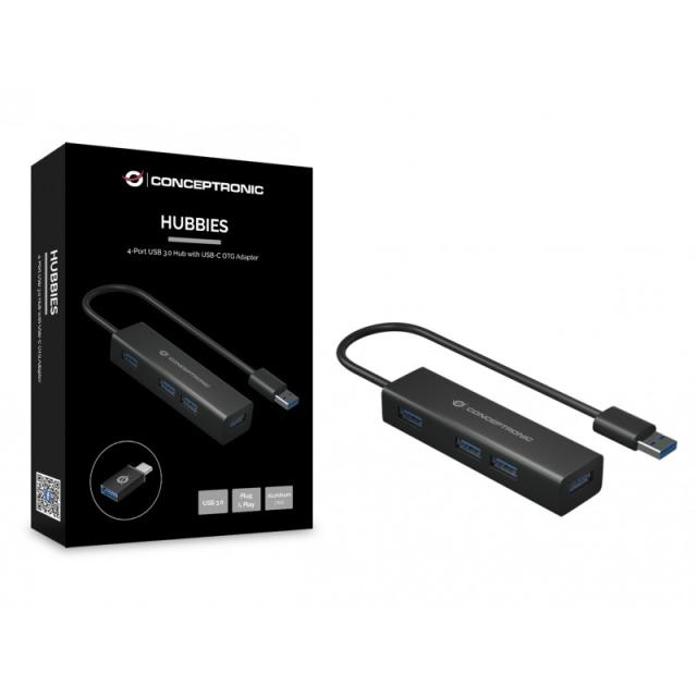 Conceptronic - HUBBIES06B hub de interfaz USB 3.2 Gen 1 (3.1 Gen 1) Type-A 5000 Mbit/s Negro