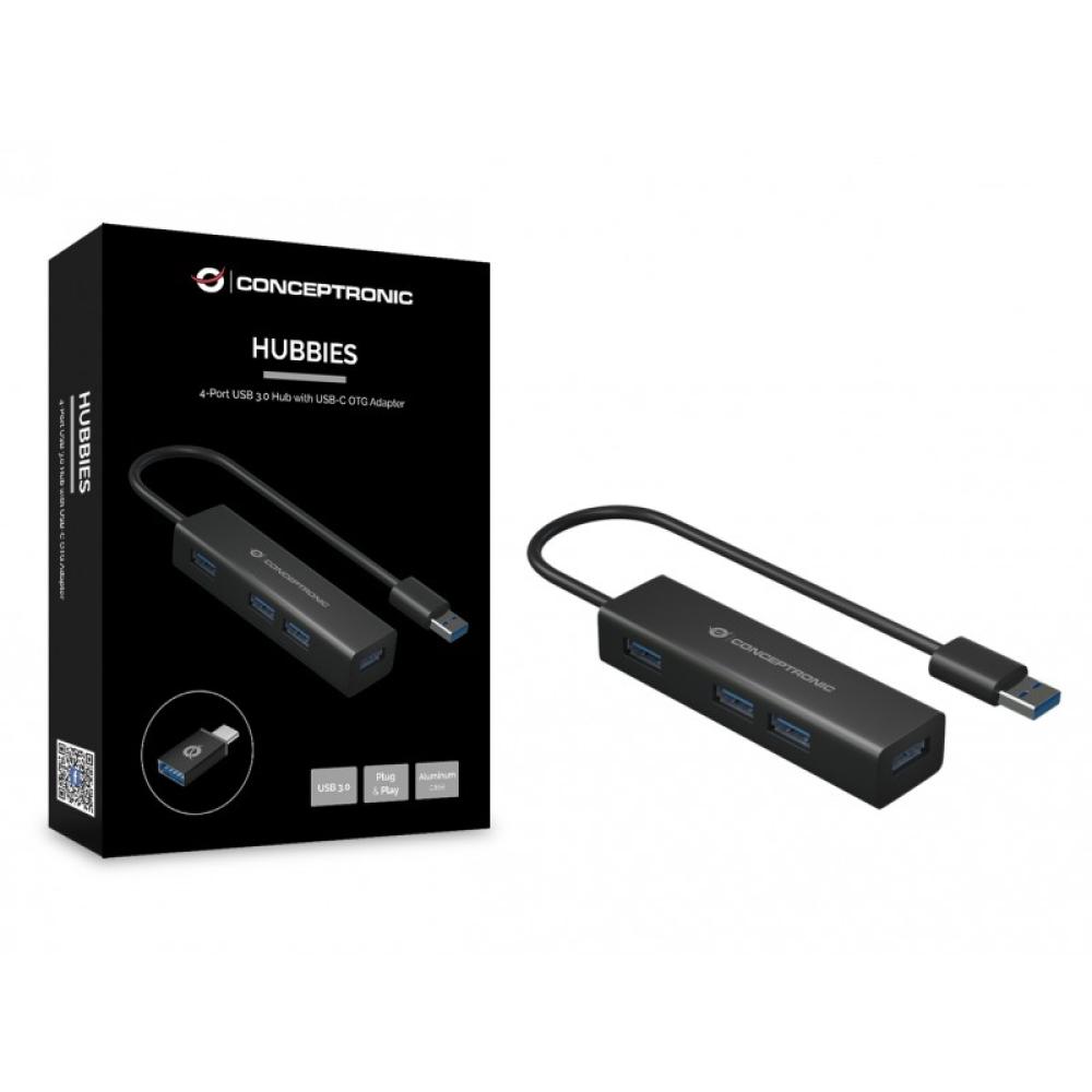 Conceptronic - HUBBIES06B hub de interfaz USB 3.2 Gen 1 (3.1 Gen 1) Type-A 5000 Mbit/s Negro