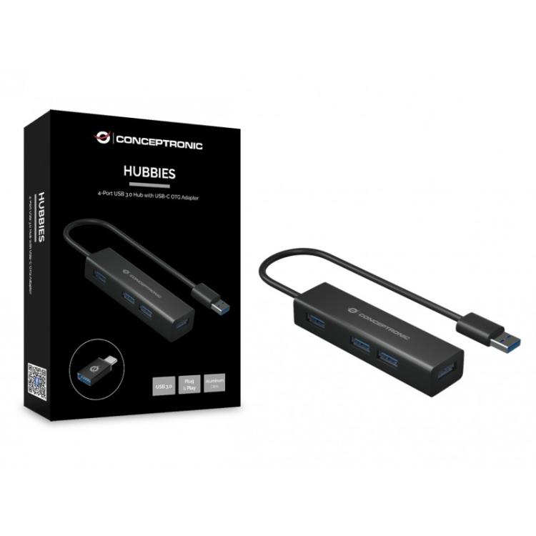 Conceptronic - HUBBIES06B hub de interfaz USB 3.2 Gen 1 (3.1 Gen 1) Type-A 5000 Mbit/s Negro
