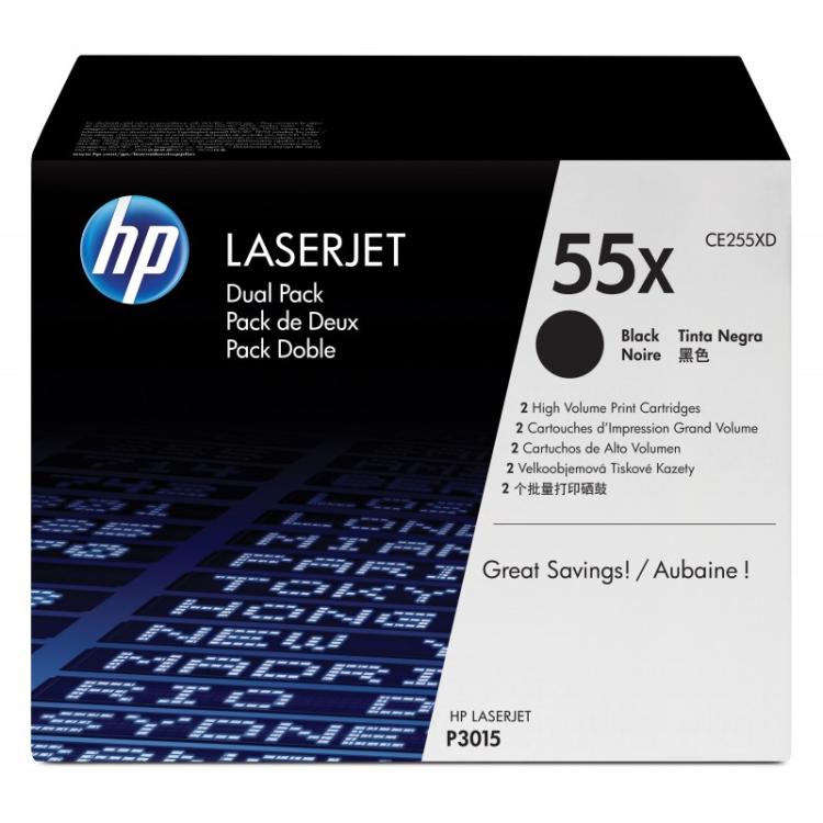 HP - Pack de ahorro de 2 cartuchos de tóner original LaserJet 55X de alta capacidad negro