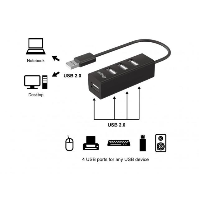 Equip - 128955 hub de interfaz USB 2.0 480 Mbit/s Negro