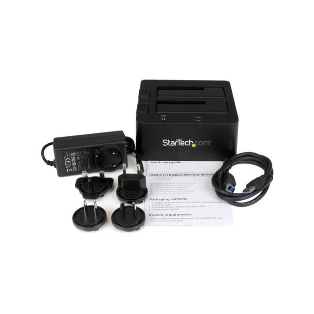 StarTech.com - Docking Station de 2 Bahías - USB 3.1 a SATA - USB 3.1 (10 Gbps) - SATA I/II/III de 2,5/3,5" - Base de Acoplamien