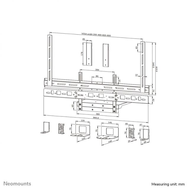 Neomounts - AV60-500BL Kit compuesto por barra de videoconferencia y soporte para ordenador portátil 43-110" - VESA - máx 8 kg -