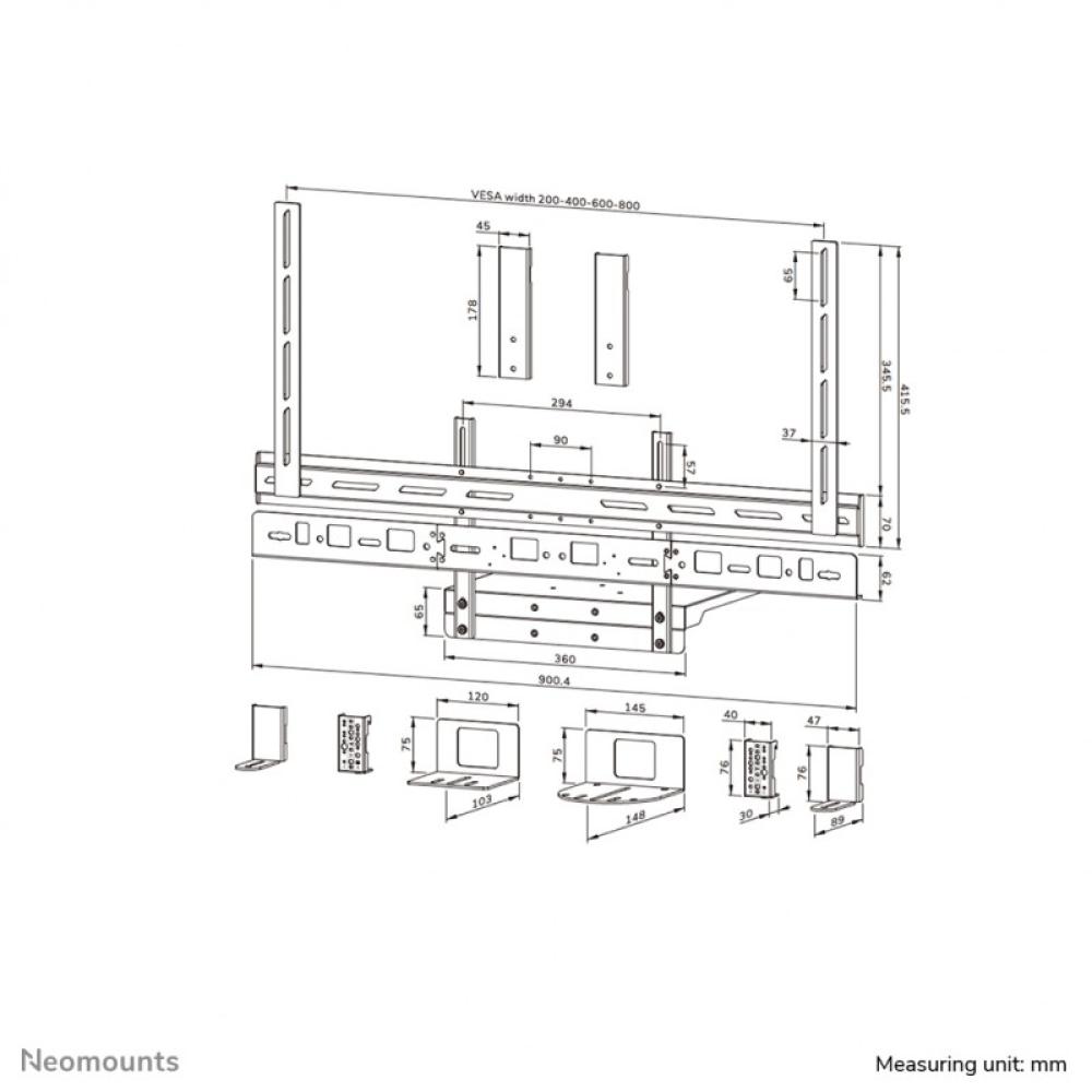 Neomounts - AV60-500BL Kit compuesto por barra de videoconferencia y soporte para ordenador portátil 43-110" - VESA - máx 8 kg -