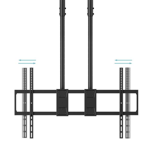 TooQ - Soporte de Techo Extensible con doble mástil para Pantallas 60”-120", Negro