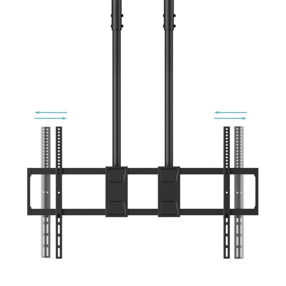 TooQ - Soporte de Techo Extensible con doble mástil para Pantallas 60”-120", Negro