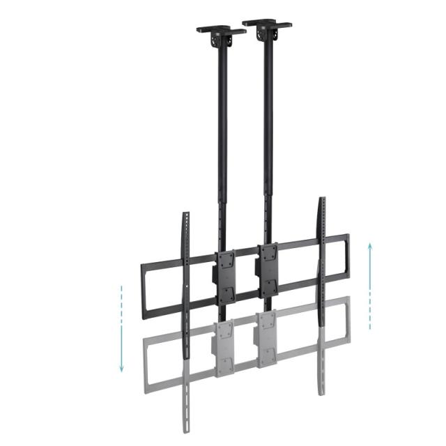 TooQ - Soporte de Techo Extensible con doble mástil para Pantallas 60”-120", Negro