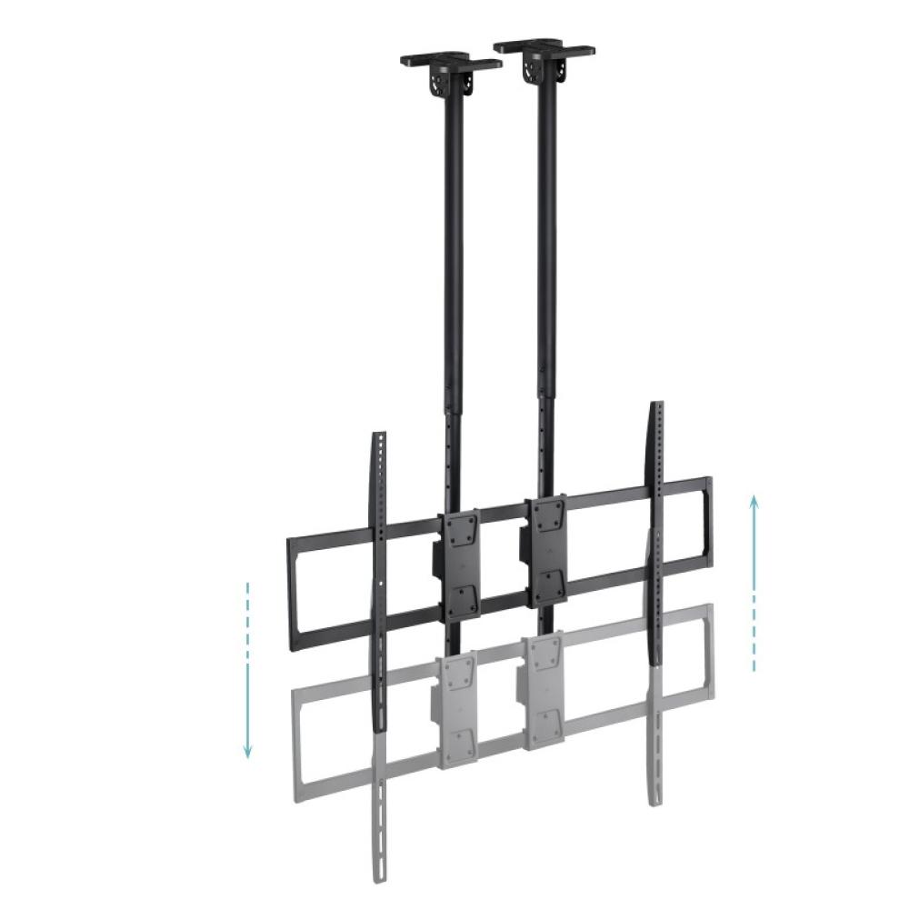 TooQ - Soporte de Techo Extensible con doble mástil para Pantallas 60”-120", Negro