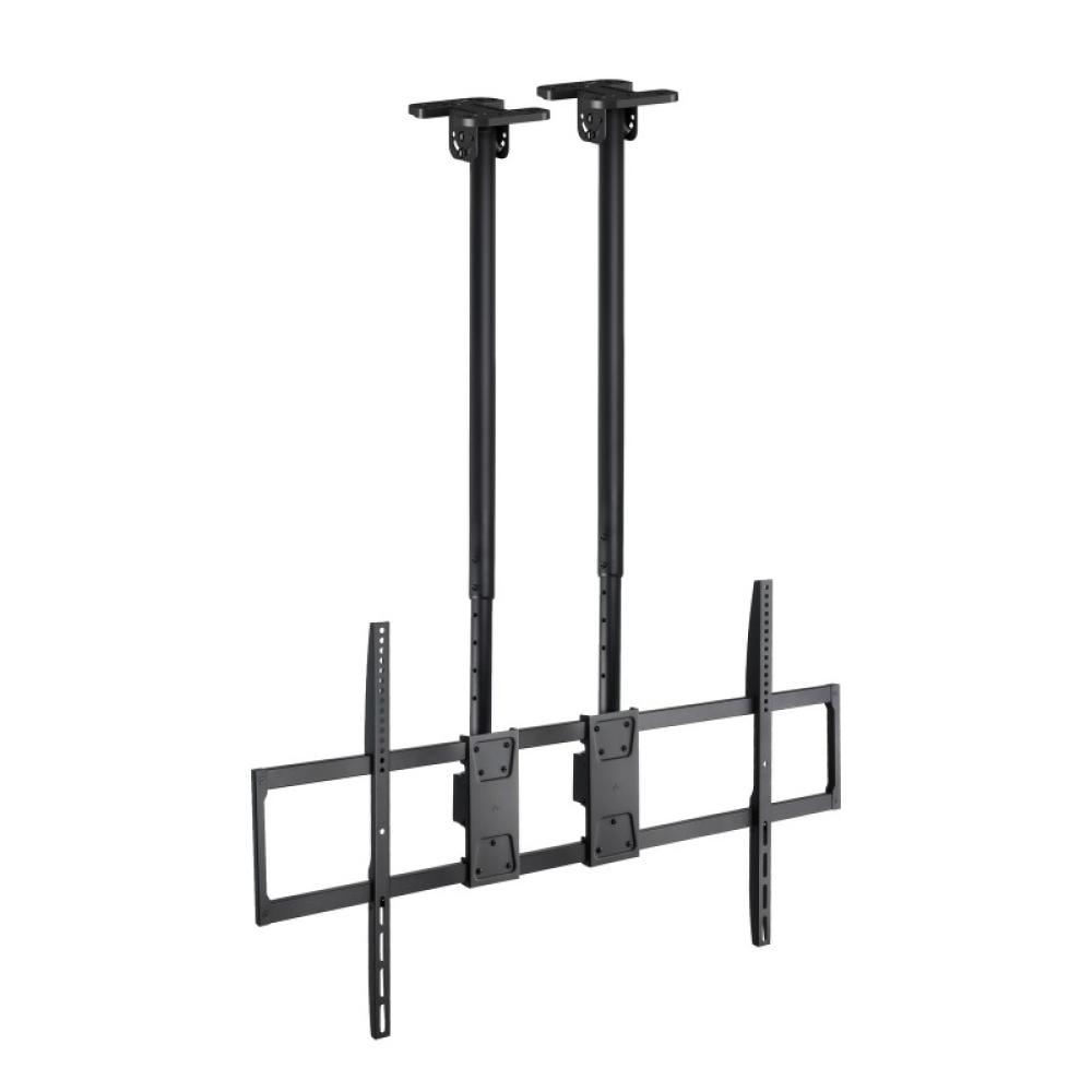 TooQ - Soporte de Techo Extensible con doble mástil para Pantallas 60”-120", Negro