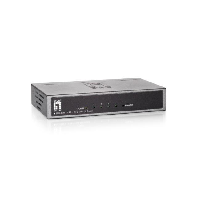 LevelOne - Switch Fast Ethernet de 5 puertos, 1 Port SC Multi-Mode Fiber, 2km