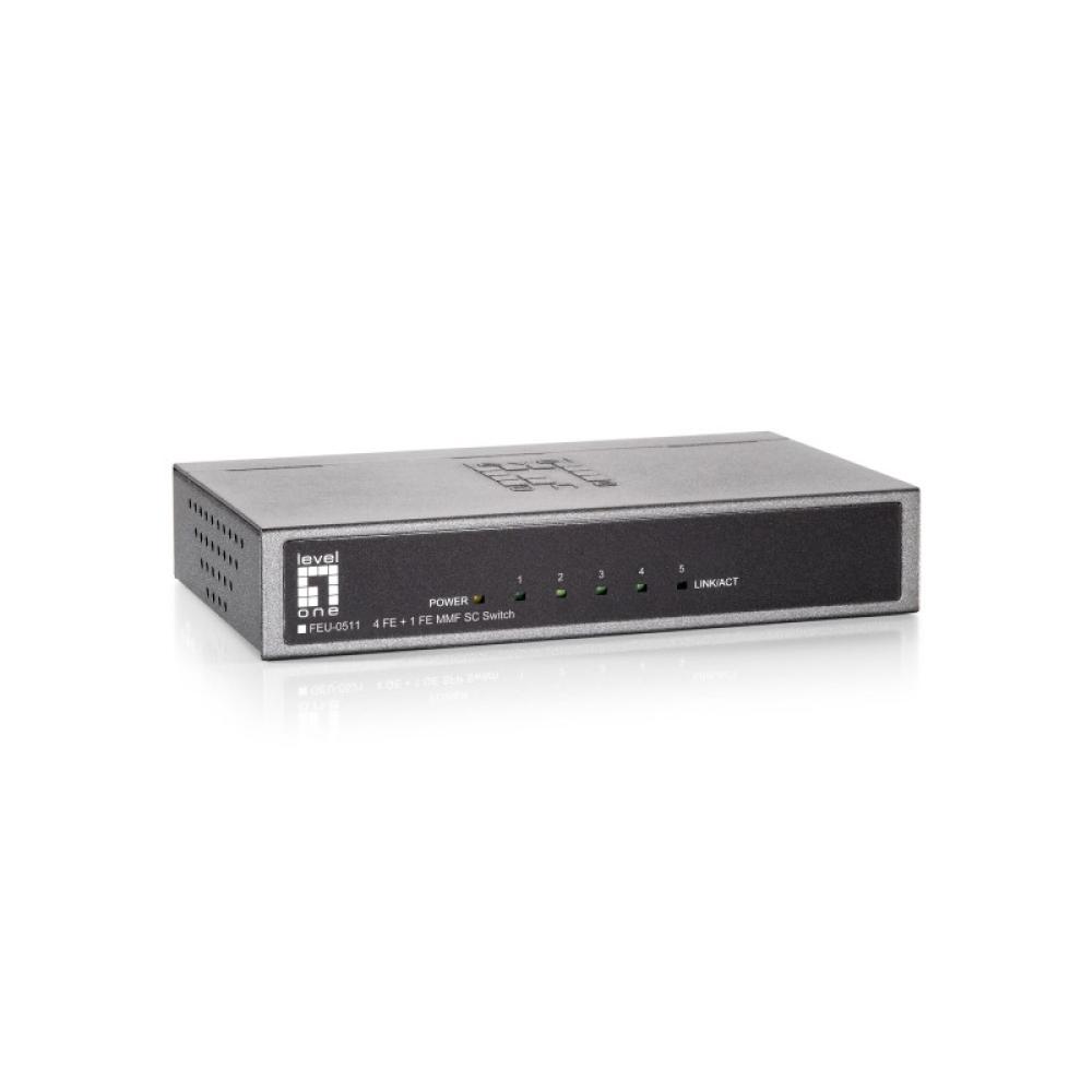 LevelOne - Switch Fast Ethernet de 5 puertos, 1 Port SC Multi-Mode Fiber, 2km