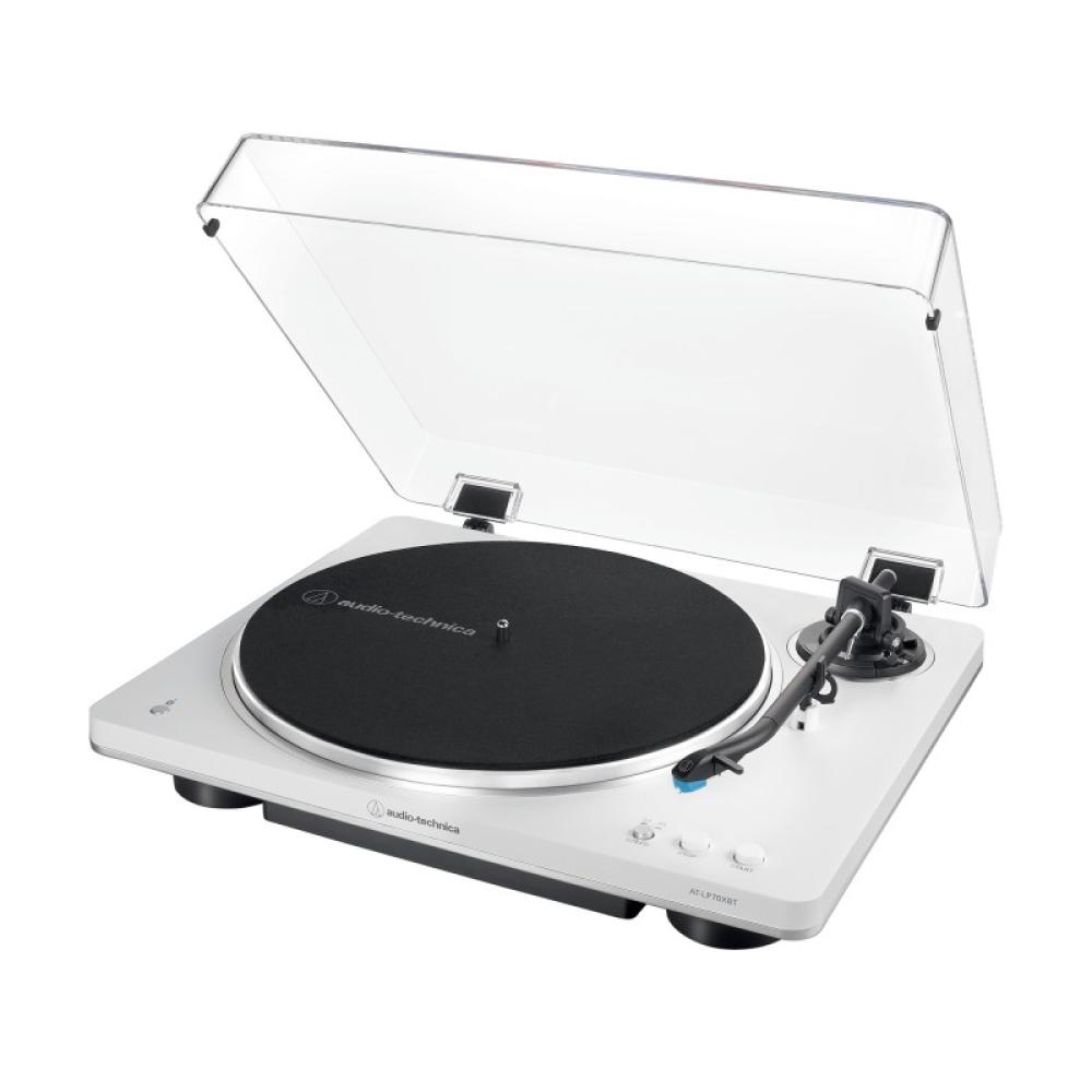 Audio-Technica - AT-LP70XBT Tocadiscos de tracción por correa Plata, Blanco Totalmente automático