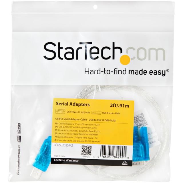 StarTech.com - Cable Adaptador 0,9m USB a Puerto Serie Serial RS232 DB9 PC Mac Linux