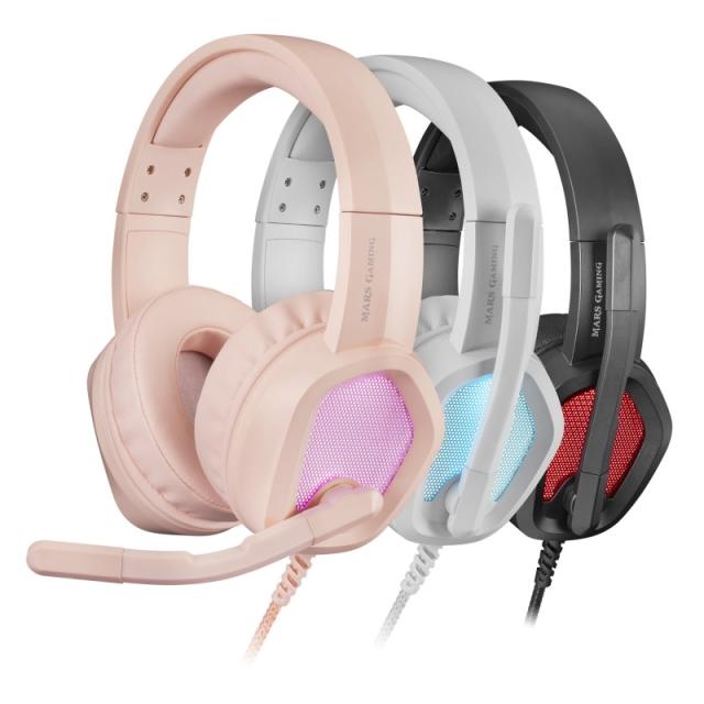 Mars Gaming - MH320P Rosa, Auriculares Neodimio RGB Flow, Micrófono y Caja de Control