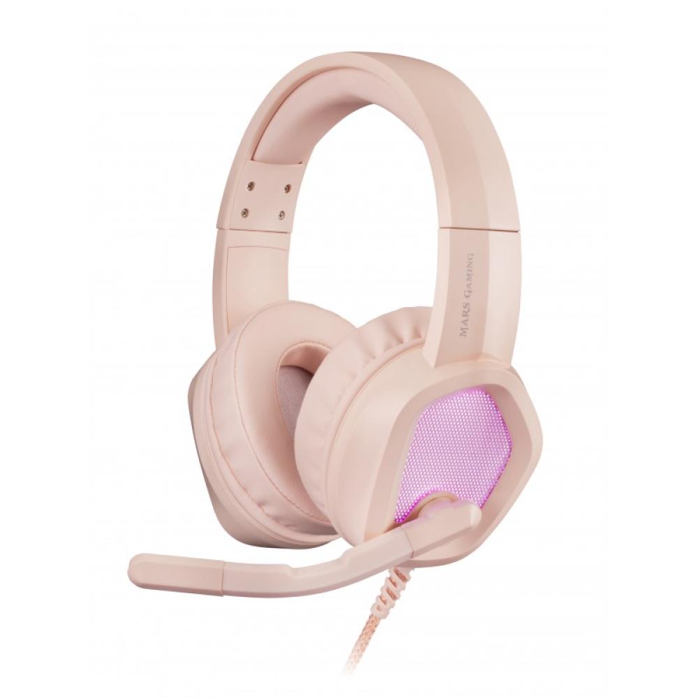 Mars Gaming - MH320P Rosa, Auriculares Neodimio RGB Flow, Micrófono y Caja de Control