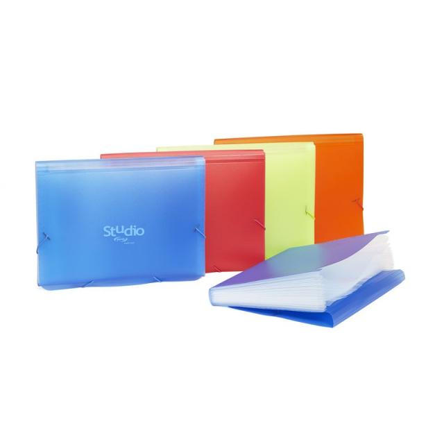 Pardo - Acordeón expandible p.p. traslúcido,12 dptos interiores,cierre gomas,folio azul 888003