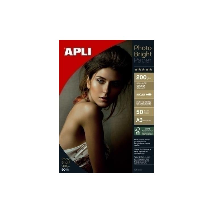 APLI - PAQ. 50H PAPEL APLI PHOTO BRIGHT 200G A3