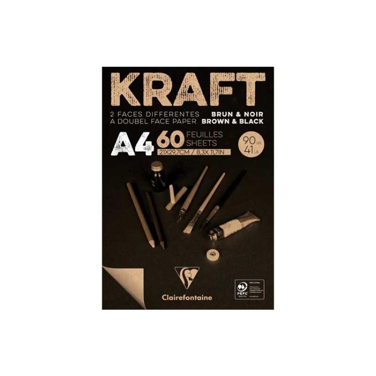 Clairefontaine - BL. DIBUJO 60H CLF A4 90GR BIC. KRAFT+NEG