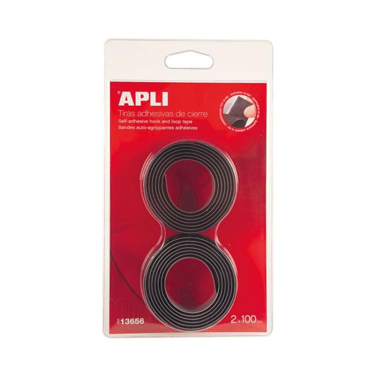 APLI - APLI TIRAS ADHESIVAS DE CIERRE 2X100CM NEGRO