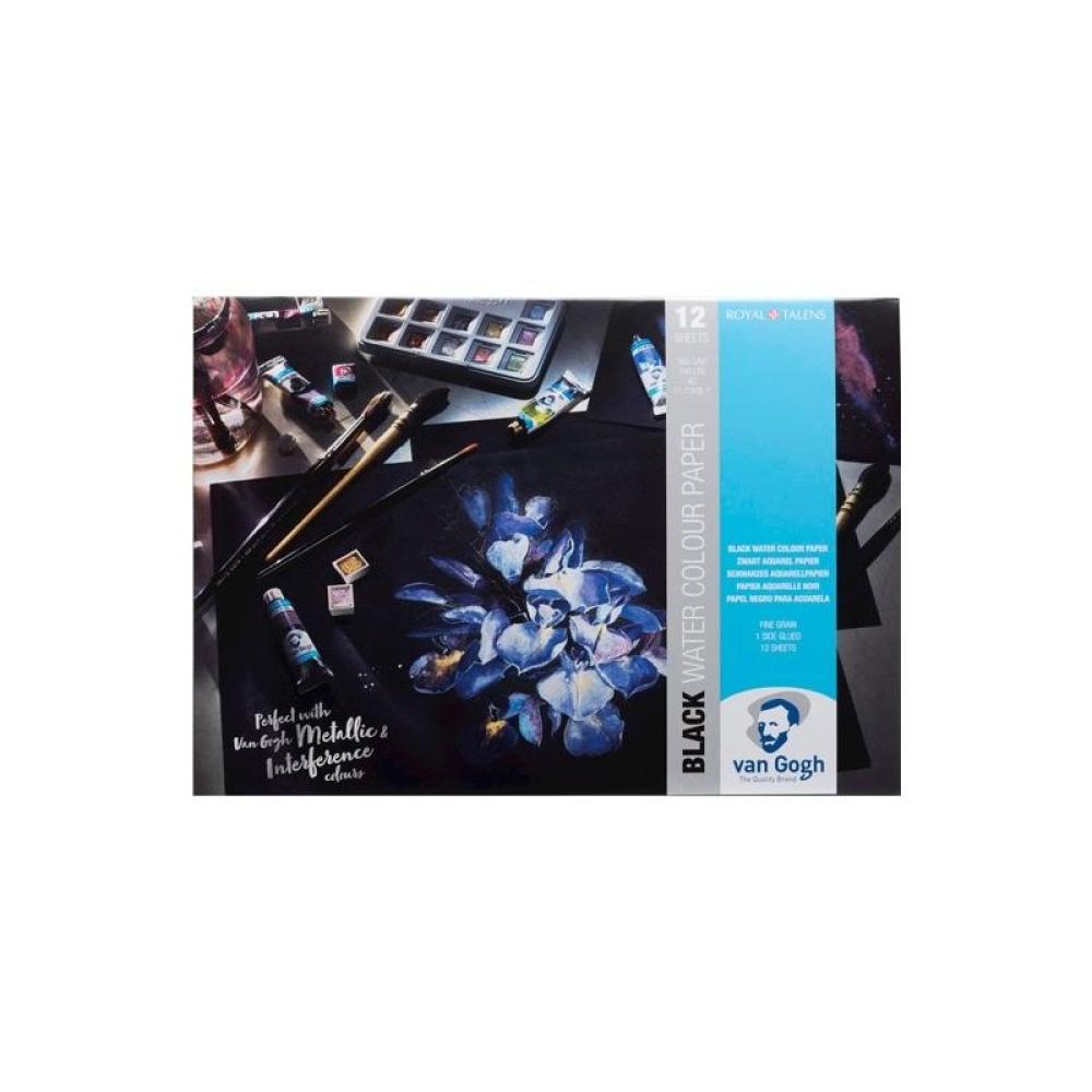 Talens - TALENS VAN GOGH BLOC DE PAPEL 12 HOJAS 360GR PARA ACUARELA A3 NEGRO