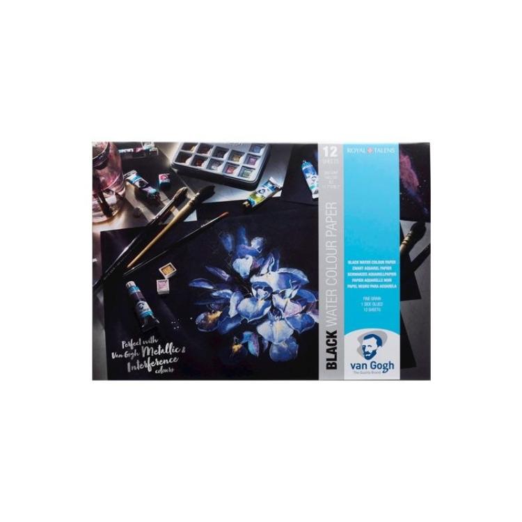 Talens - TALENS VAN GOGH BLOC DE PAPEL 12 HOJAS 360GR PARA ACUARELA A3 NEGRO