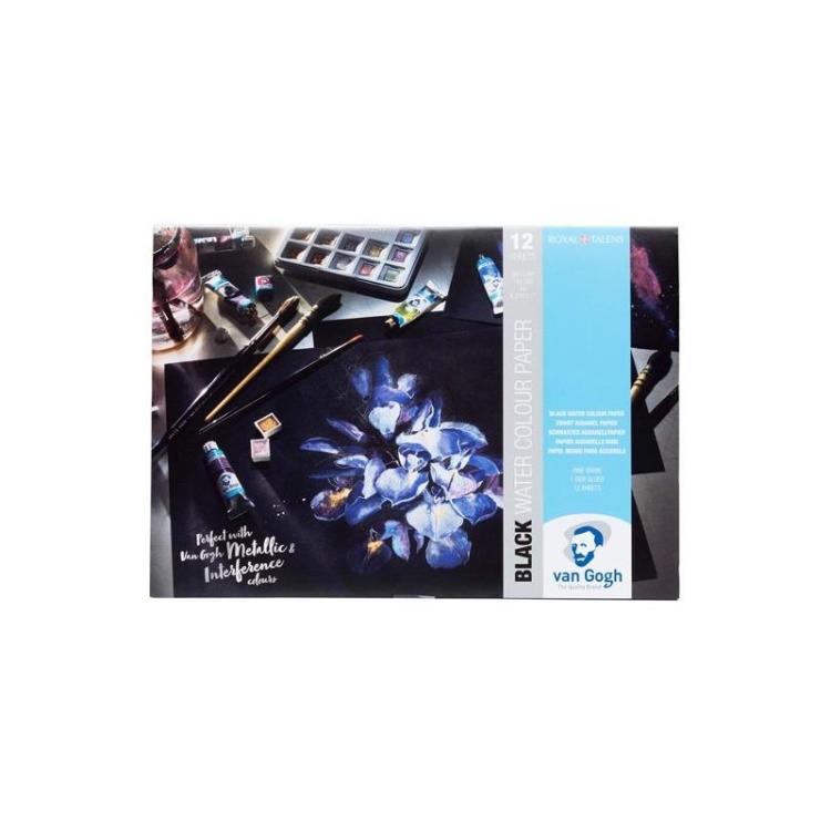 Talens - TALENS VAN GOGH BLOC DE PAPEL 12 HOJAS 360GR PARA ACUARELA A4 NEGRO