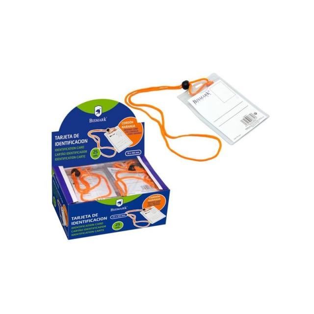 Bismark - BISMARK TARJETA DE IDENTIFICACIÓN VERTICAL 70X105 MM C/CORDÓN NARANJA -25U-