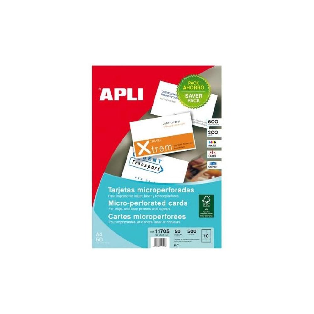 APLI - APLI TARJETAS VISITA BLANCO PARA INKJET, LÁSER Y FOTOCOPIADORAS / 90 X 50,8MM / MICROPERFORADO ACABADO MATE 200GR 50 HOJA