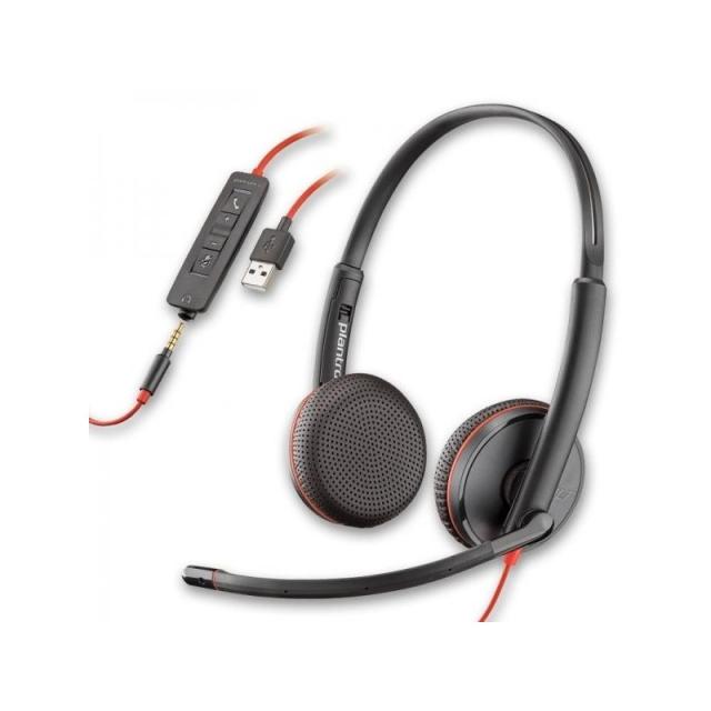 HP Poly - POLY AURICULARES BLACKWIRE C3225 DIADEMA ESTÉREO C/ MICRÓFONO CONTROL DE VOLUMEN CABLE USB/JACK 3.5MM NEGRO