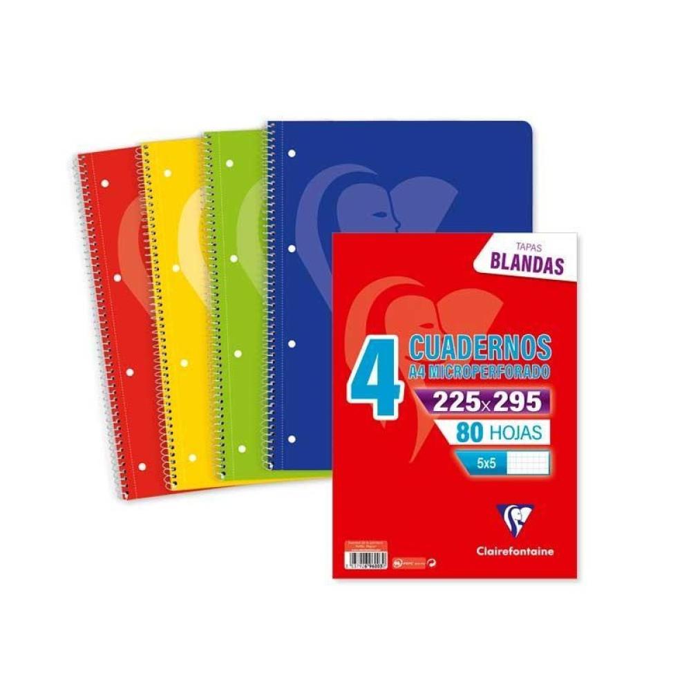 Clairefontaine - PAQ 4 CUAD ESP CLF MIMESYS A4 5X5 T/BL 80H 4T