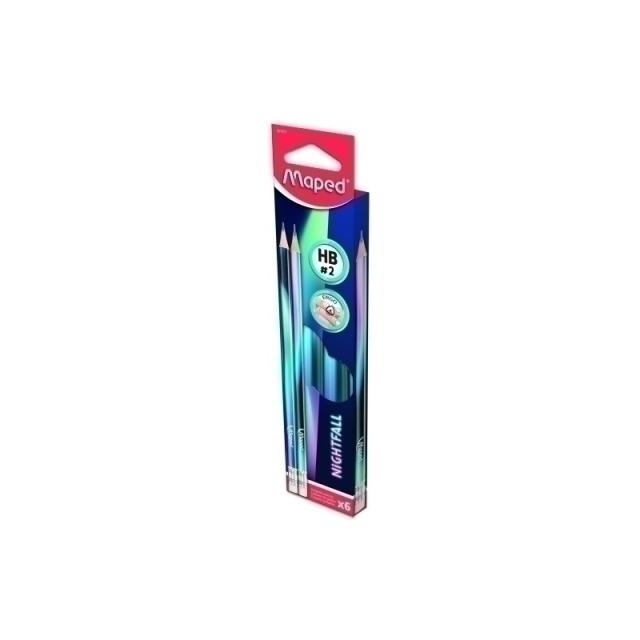 Maped - MAPED LÁPIZ DE GRAFITO NIGHTFALL HB N.2 C/GOMA BLISTER 6U SURTIDOS - Color no elegible
