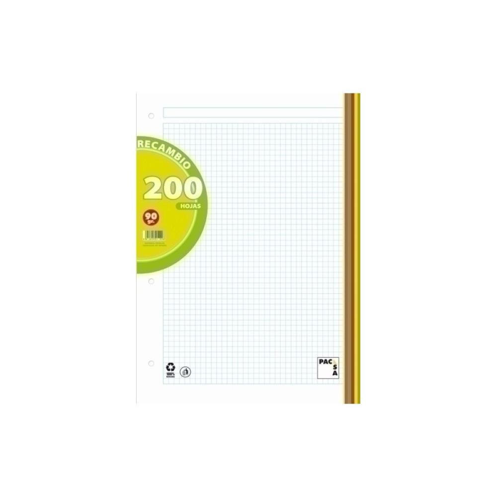Pacsa - PACSA RECAMBIO DE COLORES SURTIDOS 4 TALADROS 200 HOJAS 5X5+GRECA A4 - Color no elegible
