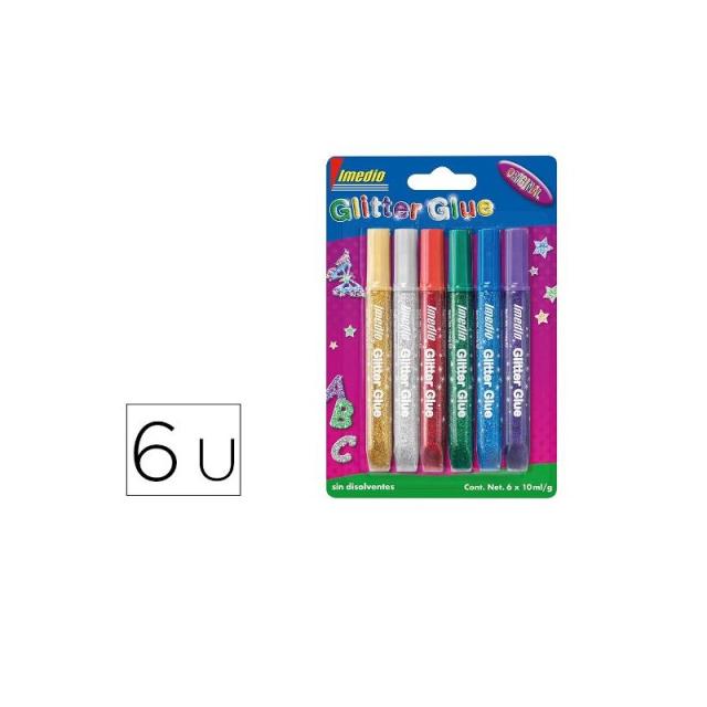 Imedio - IMEDIO ADHESIVO GLITTER GLUE ORIGINAL TUBO 10ML BLÍSTER 6 C/SURTIDOS - Color no elegible