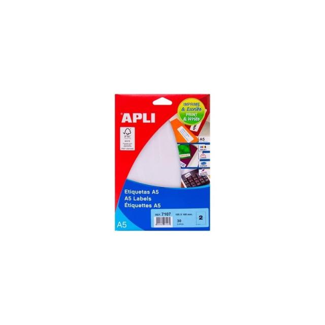 APLI - APLI ETIQUETAS ADHESIVAS 105X148MM MANUAL/IMPRESIÓN C/RECTOS 2 X 15H BLANCO