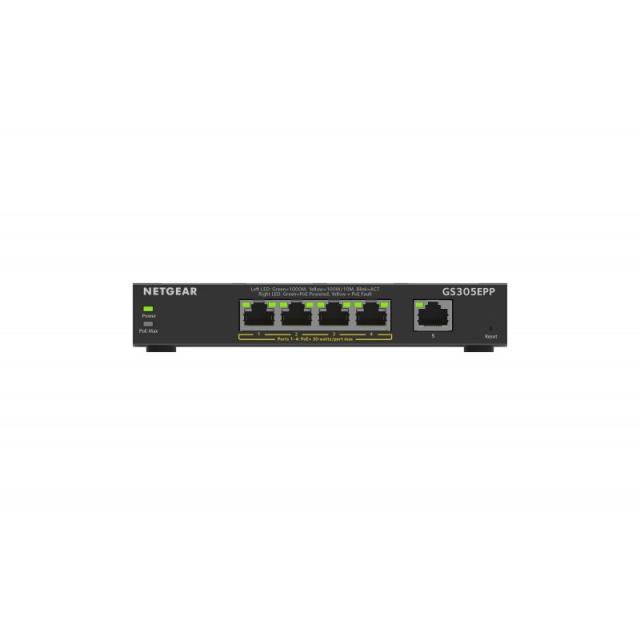NETGEAR - 5-Port Gigabit Ethernet High-Power PoE+ Plus Switch (GS305EPP) Gestionado L2/L3 Gigabit Ethernet (10/100/1000) Energía