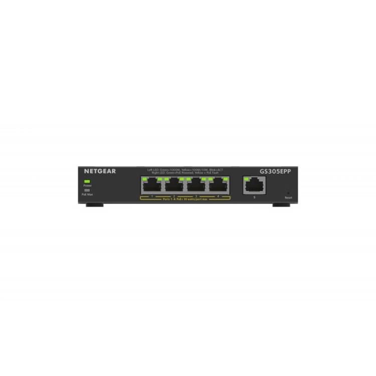 NETGEAR - 5-Port Gigabit Ethernet High-Power PoE+ Plus Switch (GS305EPP) Gestionado L2/L3 Gigabit Ethernet (10/100/1000) Energía