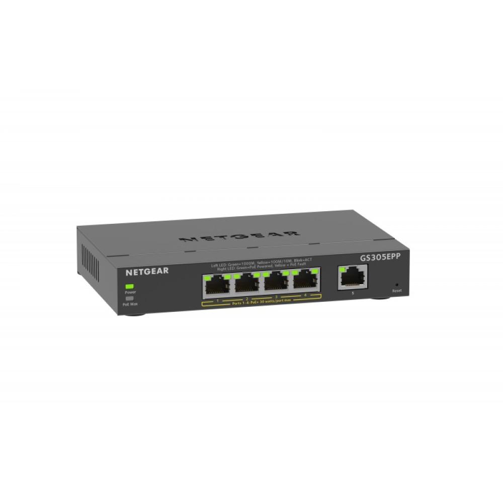 NETGEAR - 5-Port Gigabit Ethernet High-Power PoE+ Plus Switch (GS305EPP) Gestionado L2/L3 Gigabit Ethernet (10/100/1000) Energía