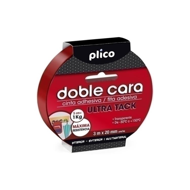 Plico - PLICO CINTA ADHESIVA TRANSPARENTE DOBLE CARA ULTRA TACK MULTIMATERIALES ROLLO 20MM X 3M 13308 Pack 10 Unid.