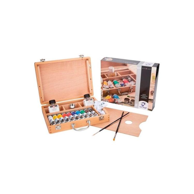 Talens - TALENS VAN GOGH SET BÁSICO CAJA DE MADERA 10 TUBOS DE 40ML PINTURAS AL ÓLEO + ACCESORIOS C/SURTIDOS - Color no elegible
